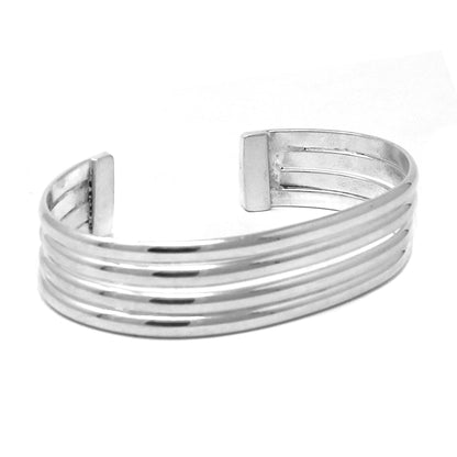 Bracelet manchette superposé en argent alpaga - Conception à quatre barres