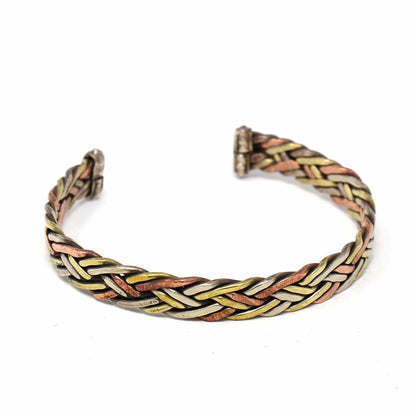 Bracelet manchette en cuivre et laiton : Tissage curatif - DZI (J)