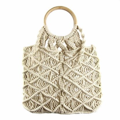 Sac en macramé avec poignée en bois