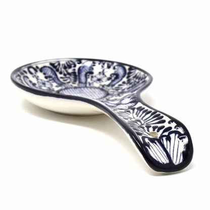 Handmade Pottery Spoon Rest, Blue Flower - Encantada