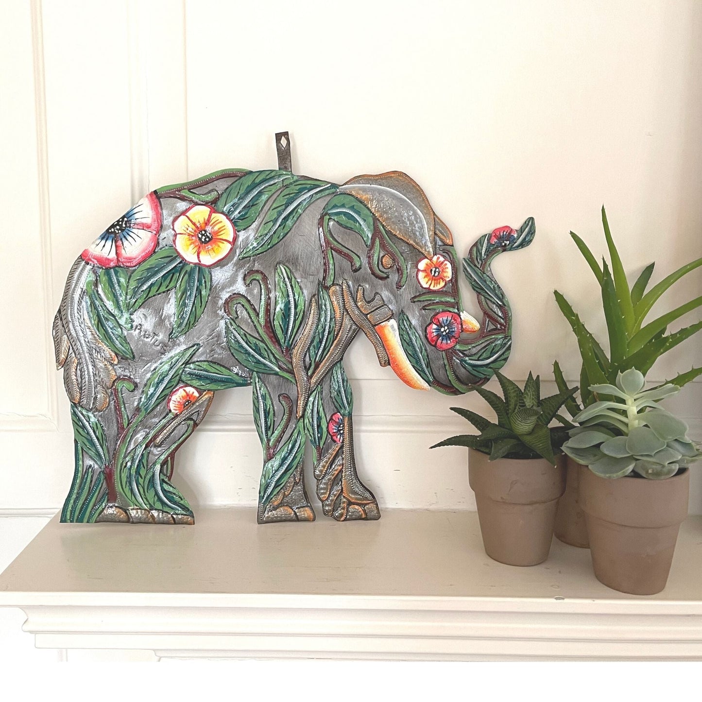 Hibiscus Elephant Haitian Metal Drum Art