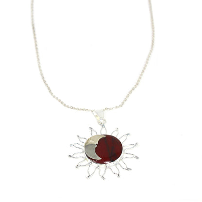 Pendentif Jaspe Rouge Soleil et Lune avec Chaîne