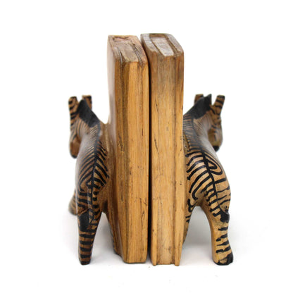 Serre-livres en bois sculpté avec zèbre, ensemble de 2