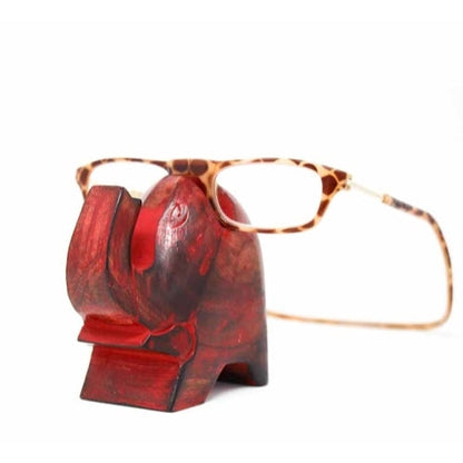 Support à lunettes éléphant en délavé rouge