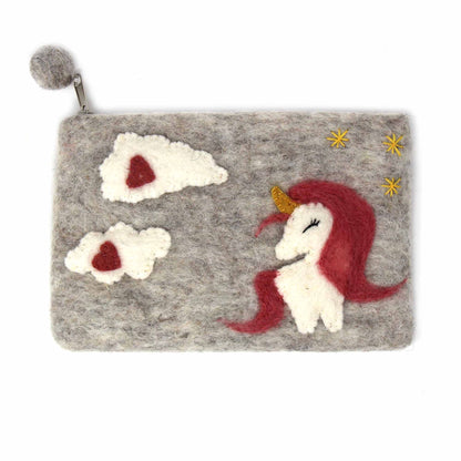 Pochette licorne en feutre fabriquée à la main