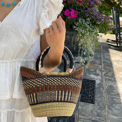 Bolga Tote, Neutrals med læderhåndtag - 14-tommer