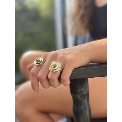 Floral Abstract Adjustable Brass Ring