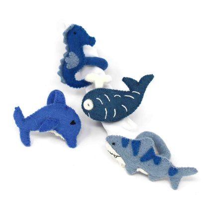 Nautical Shark, Whale &amp; Seahorse Filt servietringe, sæt med 4