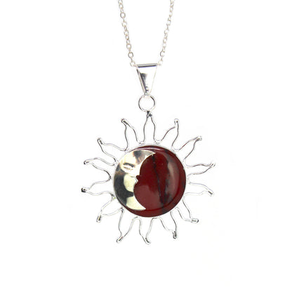 Pendentif Jaspe Rouge Soleil et Lune avec Chaîne