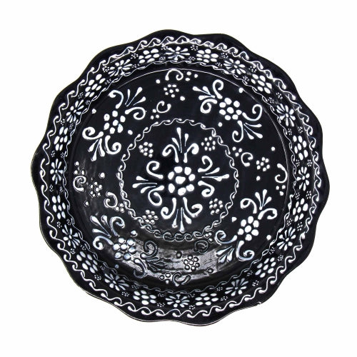 Plat de service en poterie fait main Encantada, noir et blanc