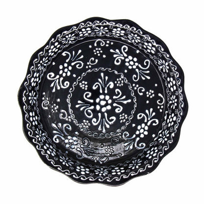 Plat de service en poterie fait main Encantada, noir et blanc