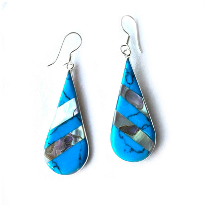 Boucles d'oreilles en forme de larme rayées ormeau et turquoise