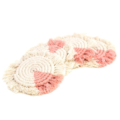 Macrame Coasters i blush med frynser, sæt med 4