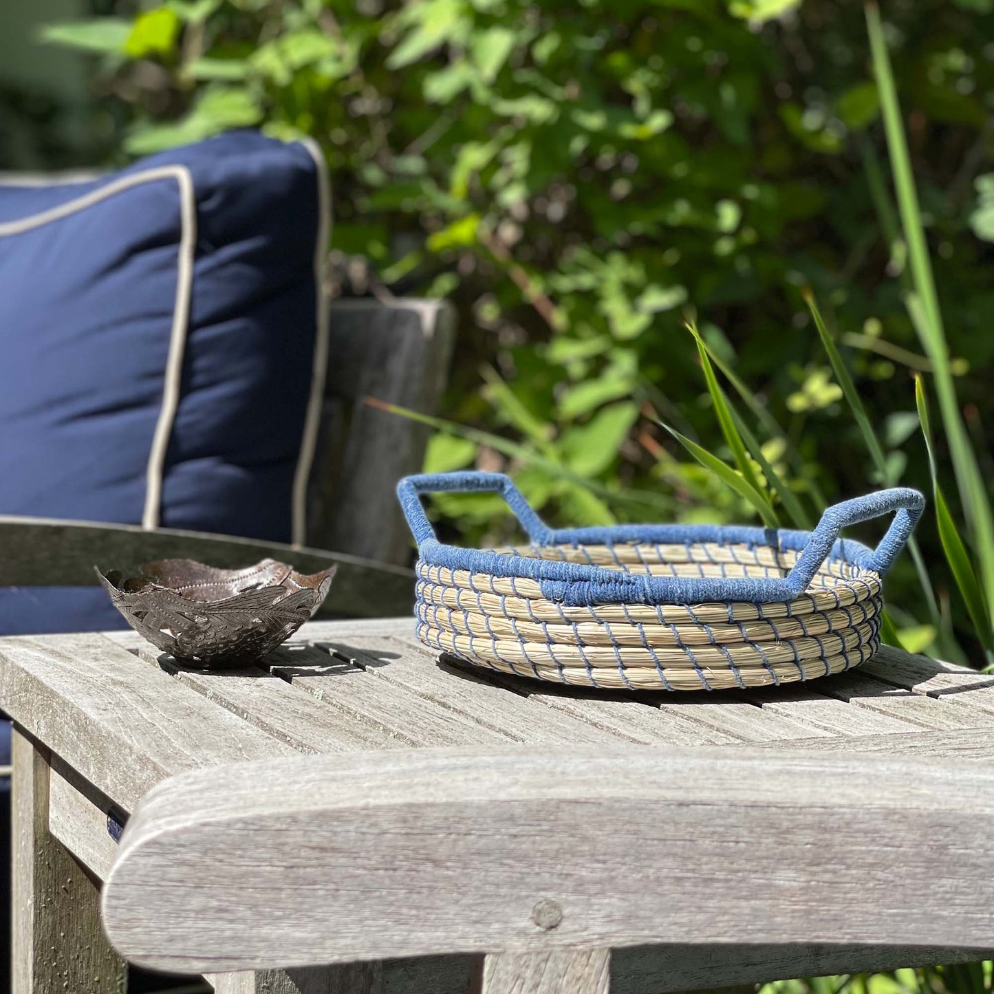 Nested Baskets in Natural with Blue Accents, Set of 3